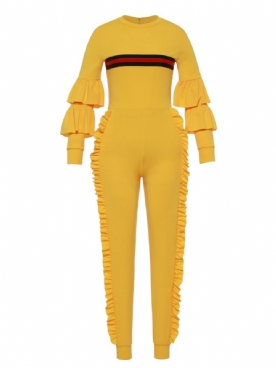 Damesjumpsuit Met Ruches En Strepen