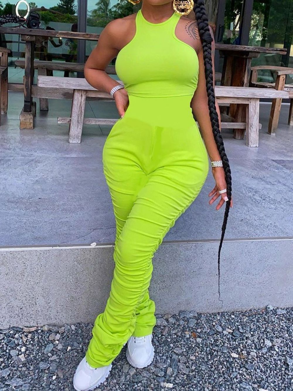Eenvoudige Effen Slanke Jumpsuit Over De Volledige Lengte