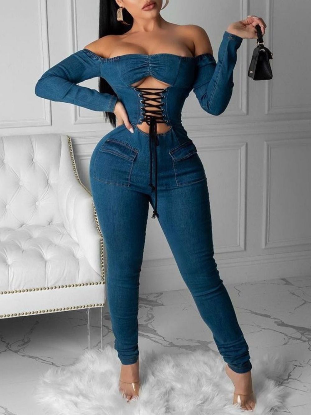 Effen Casual Damesjumpsuit Met Halfhoge Taille En Volledige Lengte