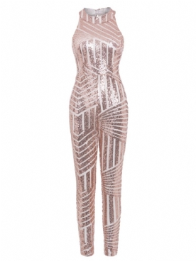 Effen Jumpsuit Zonder Rug En Pailletten