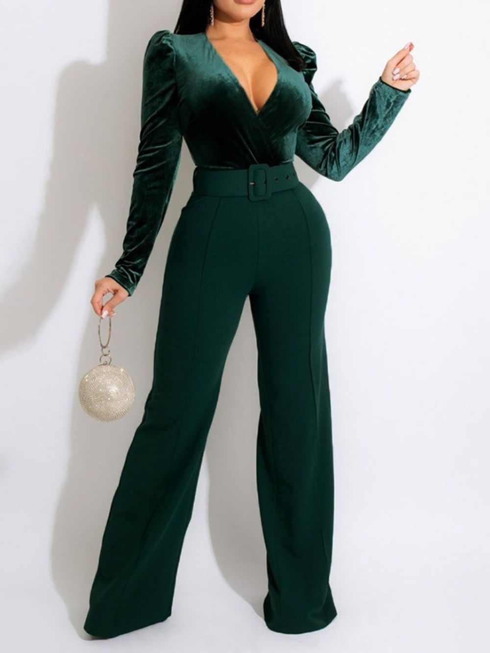 Effen Lange Kantoordame Rechte Slanke Jumpsuit Met Riem