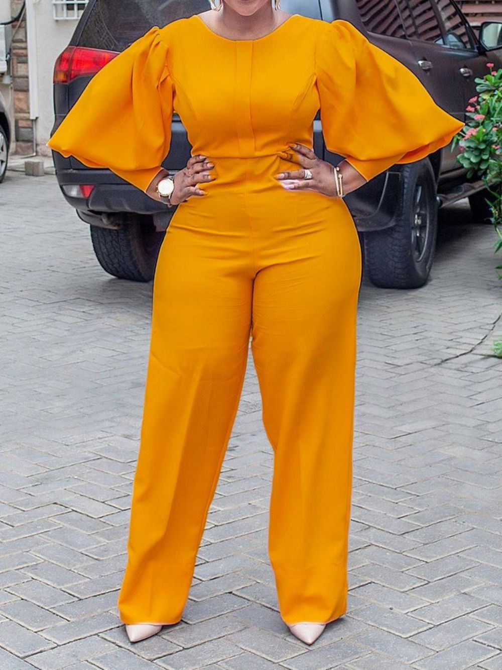 Effen Rechte Jumpsuit Met Volledige Lengte