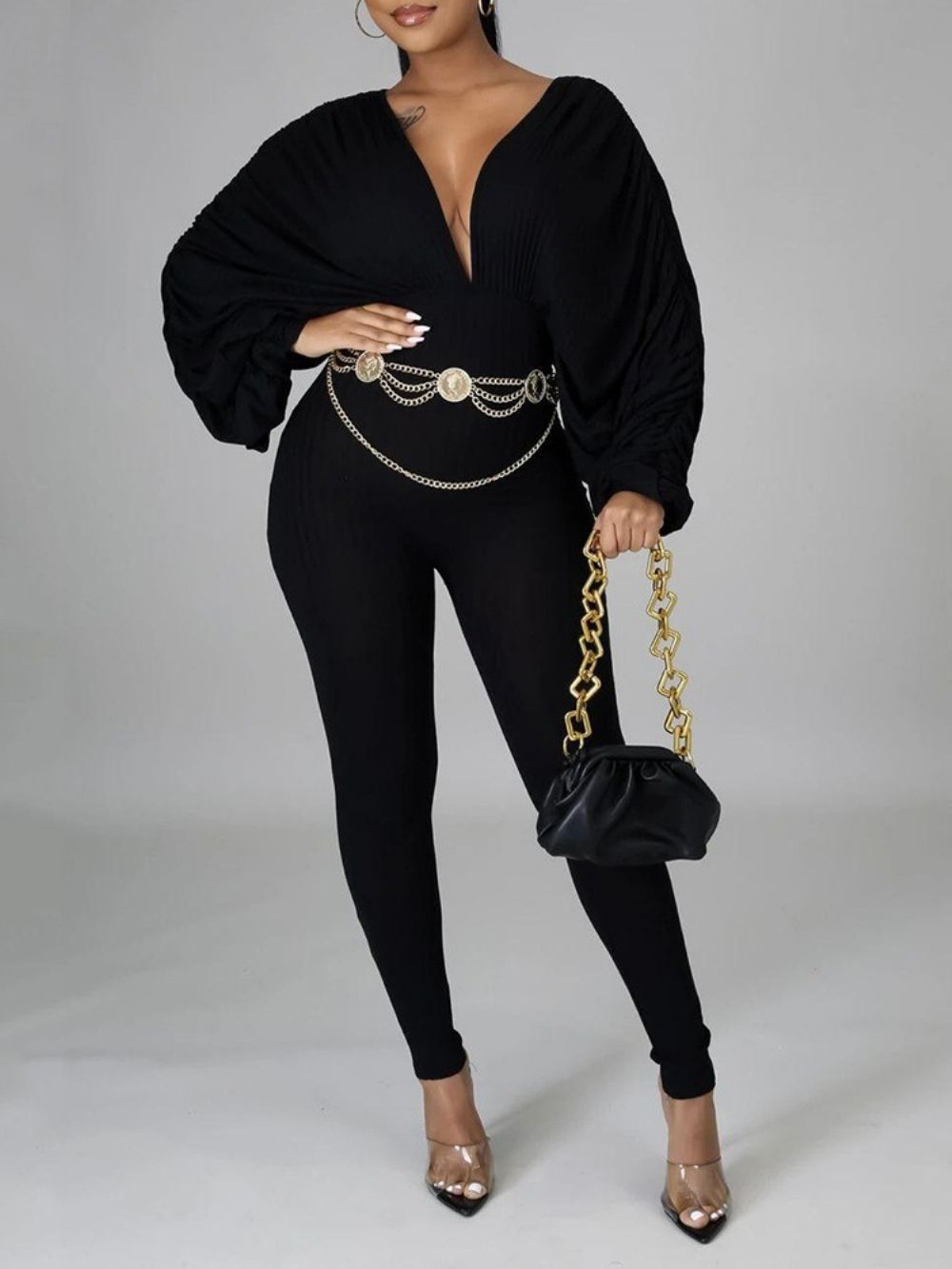 Effen Western-Potloodbroek Met Volledige Lengte Jumpsuit Met Hoge Taille