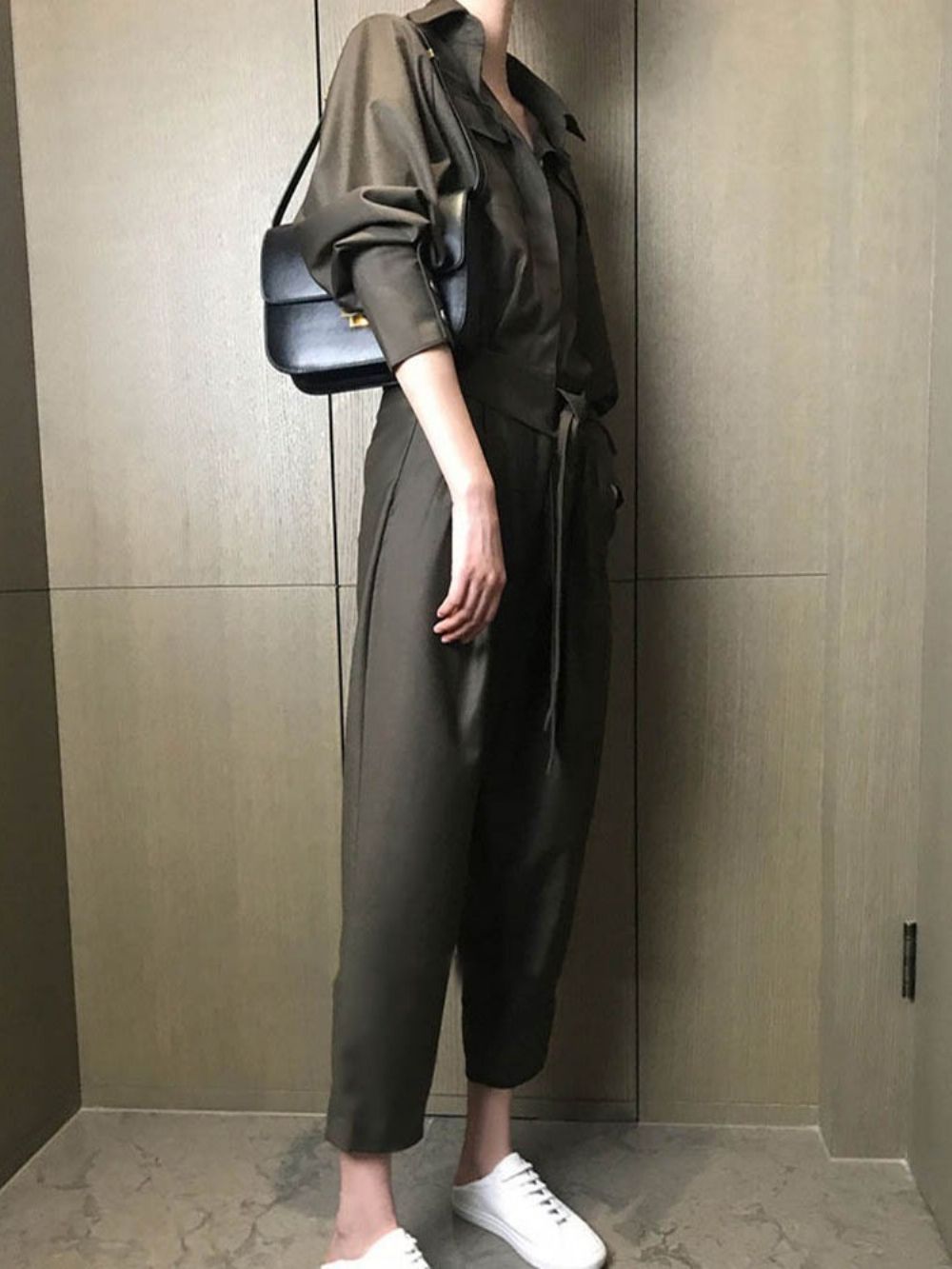 Enkellange Effen Mid-Taille-Jumpsuit Met Veters Dames
