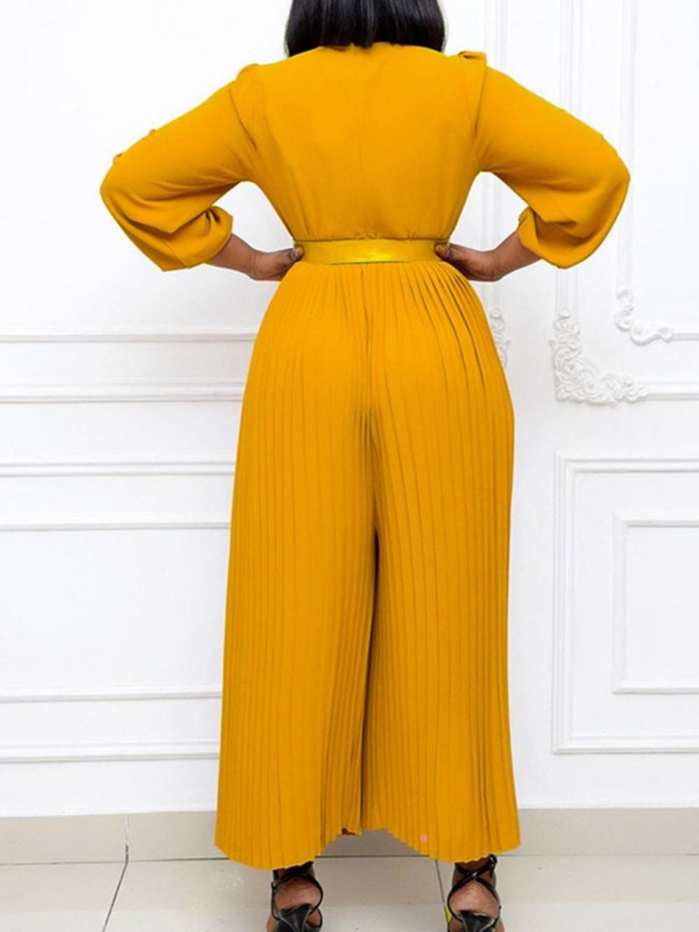Geplooide Effen Losse Jumpsuit Met Hoge Taille