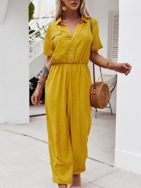 Geplooide Volledige Lengte Effen Losse Potlood Broek Dames Jumpsuit