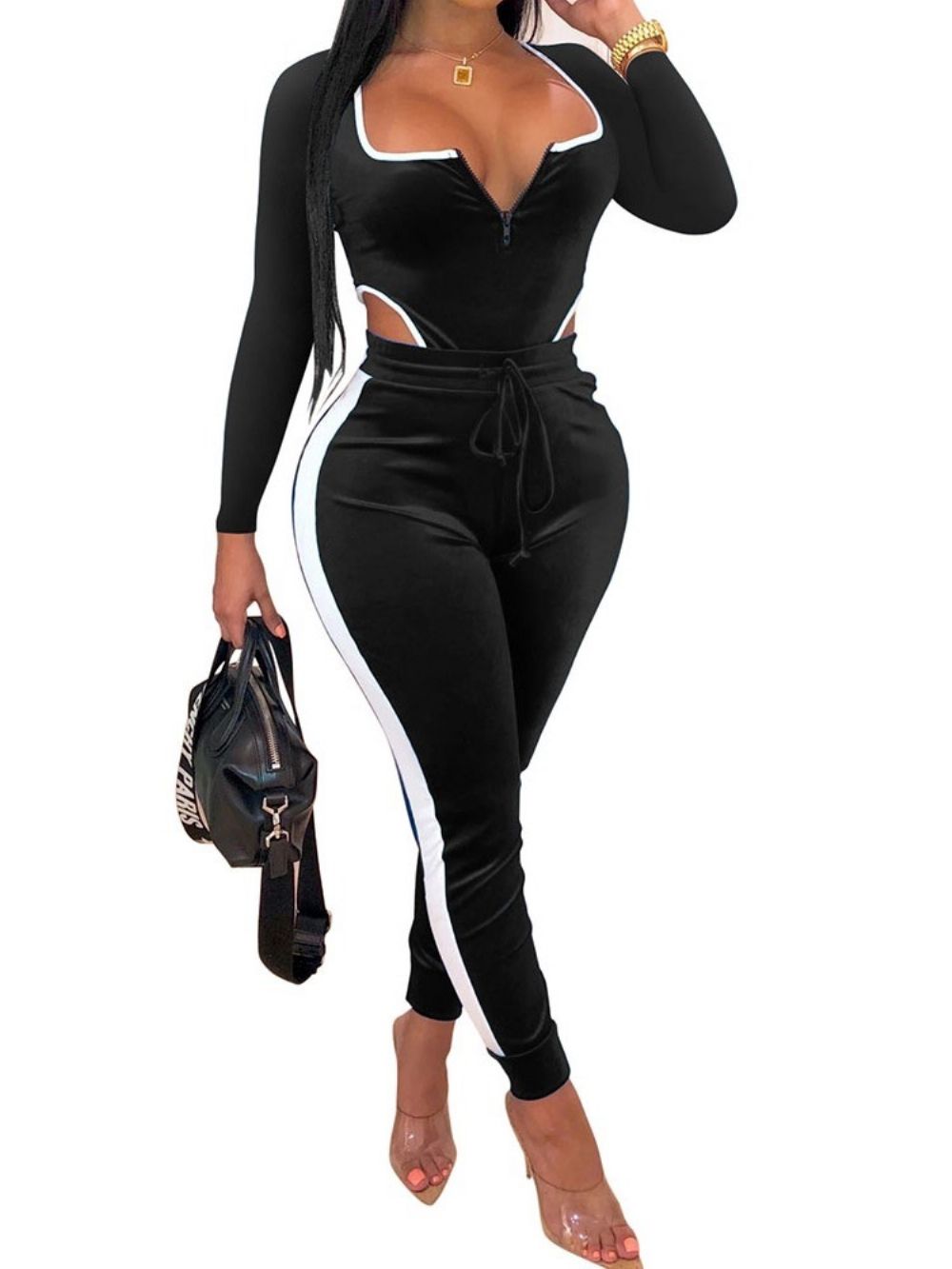Kleurblok Sexy Enkellange Skinny Jumpsuit