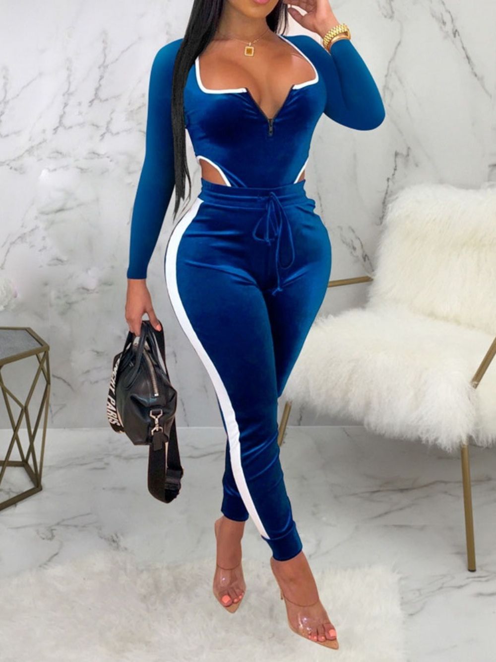 Kleurblok Sexy Enkellange Skinny Jumpsuit