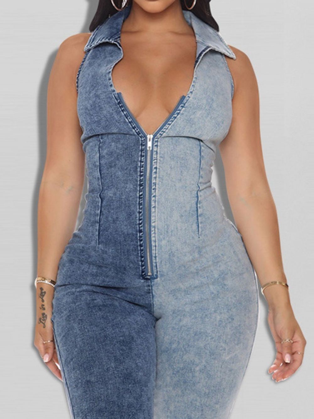 Mode Doorlopende Rits Bellbottoms Slanke Jumpsuit