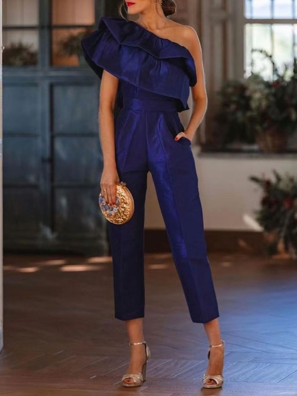 Mode Effen Enkellange Hoge Taille Slanke Jumpsuit