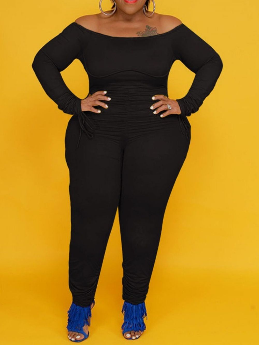 Mode Kleurblok Full Length Hoge Taille Slanke Jumpsuit