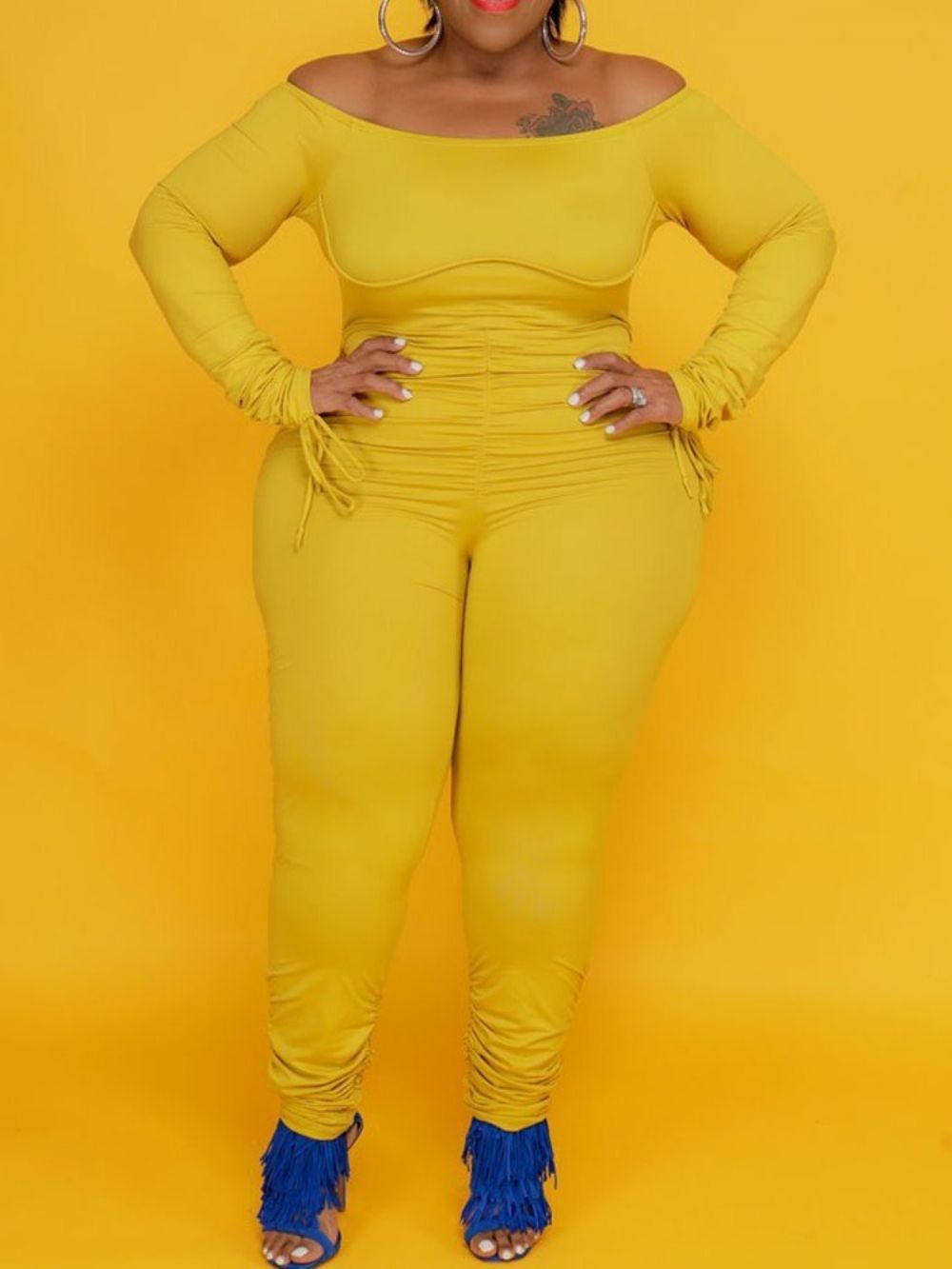 Mode Kleurblok Full Length Hoge Taille Slanke Jumpsuit