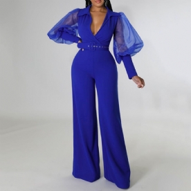 Mode Mesh Volledige Lengte Hoge Taille Slanke Jumpsuit