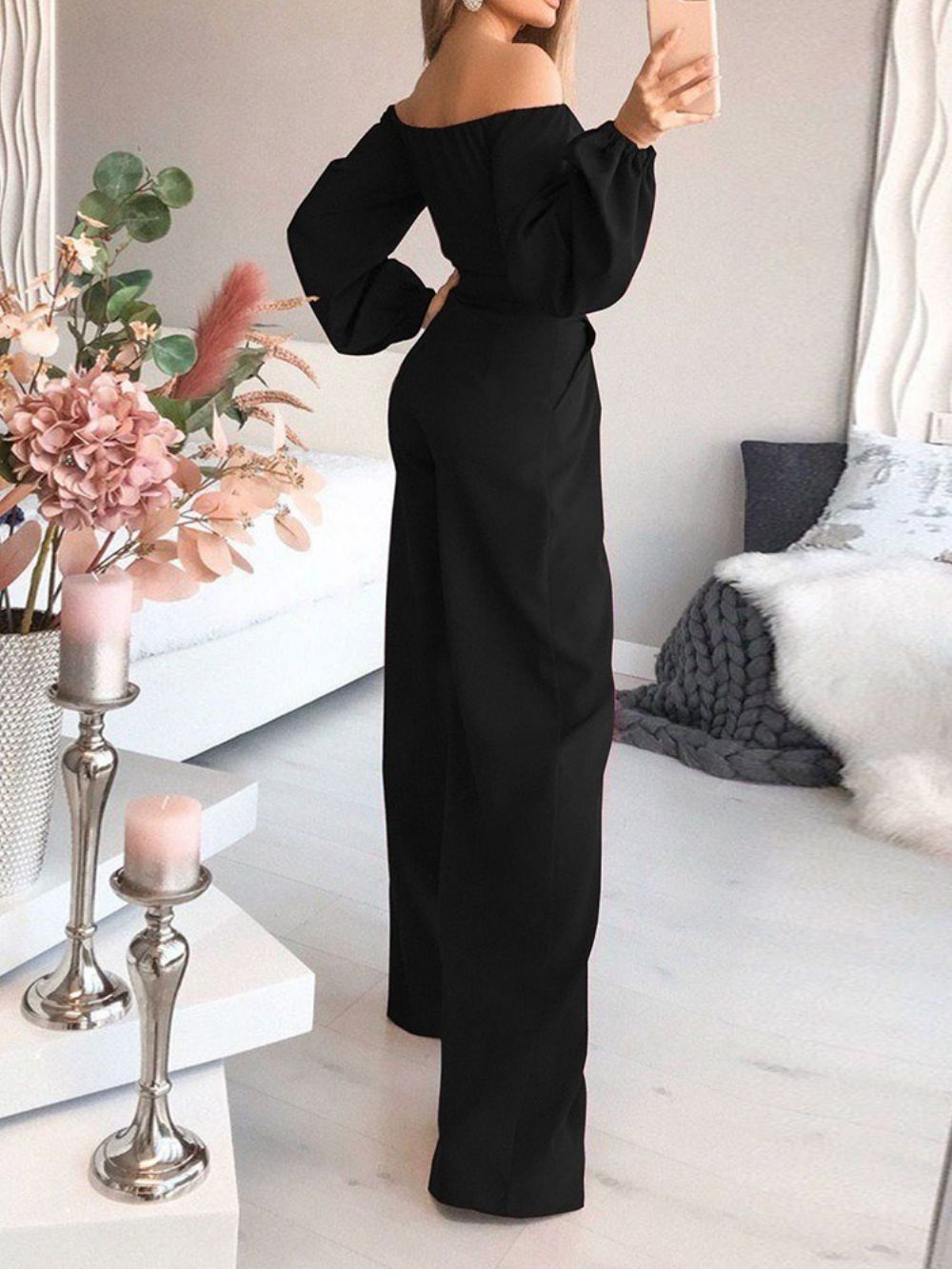 Mode-Uniforme Slanke Jumpsuit Met Hoge Taille Over De Volledige Lengte