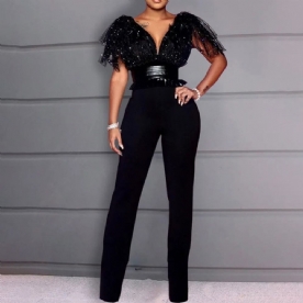 Rechte Jumpsuit Van Mesh Met Volledige Lengte En Hoge Taille