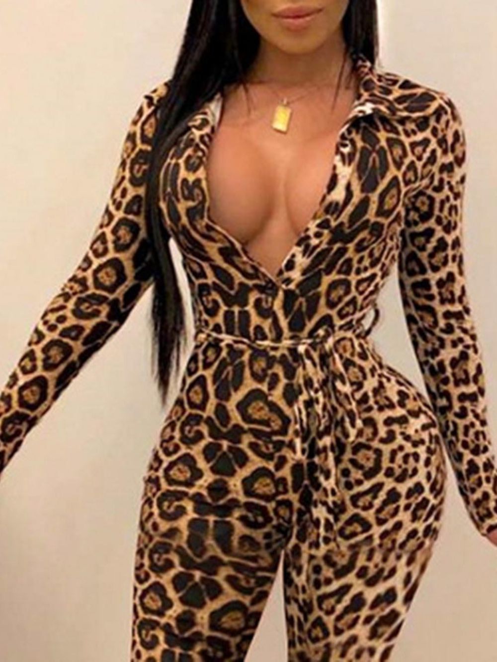 Slanke Bellbottoms-Jumpsuit Over De Volledige Lengte Van Sexy Print Dames