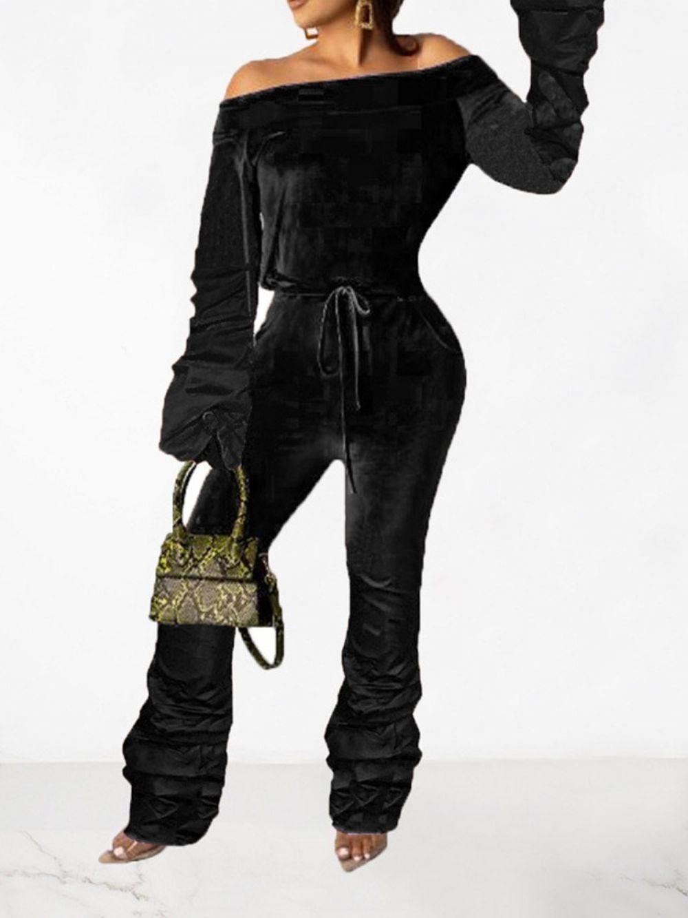 Slanke Jumpsuit Met Veters Over De Volledige Lengte Van Western Bellbottoms