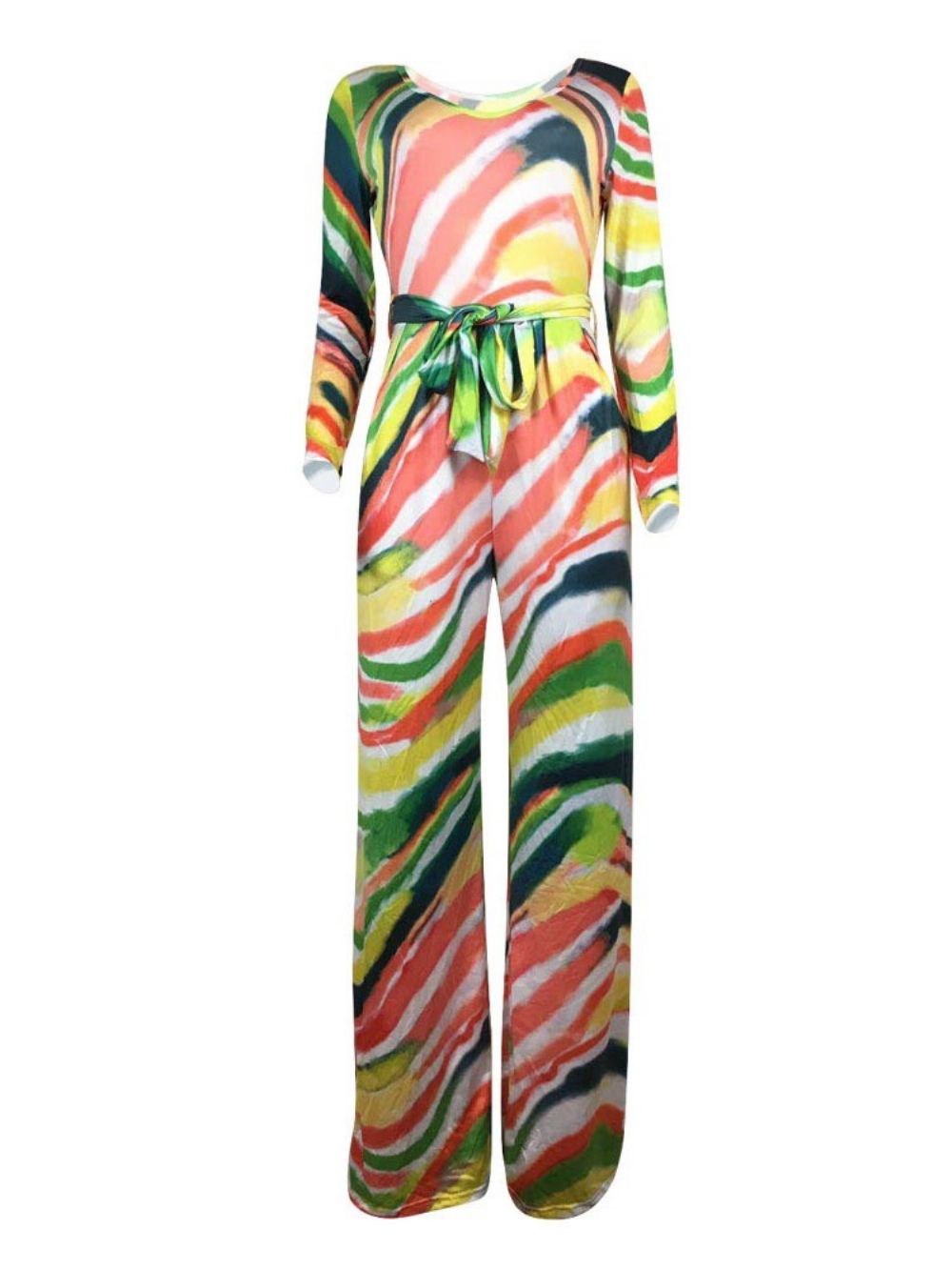 Slanke Jumpsuit Met Wijde Pijpen En Veters In Kleurblokken
