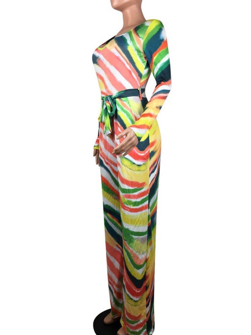 Slanke Jumpsuit Met Wijde Pijpen En Veters In Kleurblokken