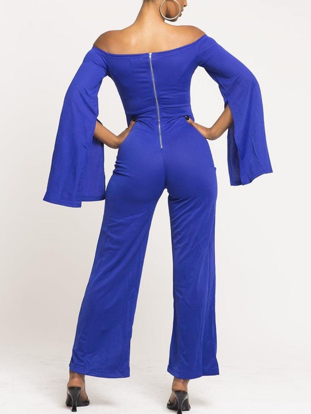 Volle Lengte Effen Holle Jumpsuit Dames Met Wijde Pijpen En Wijde Pijpen
