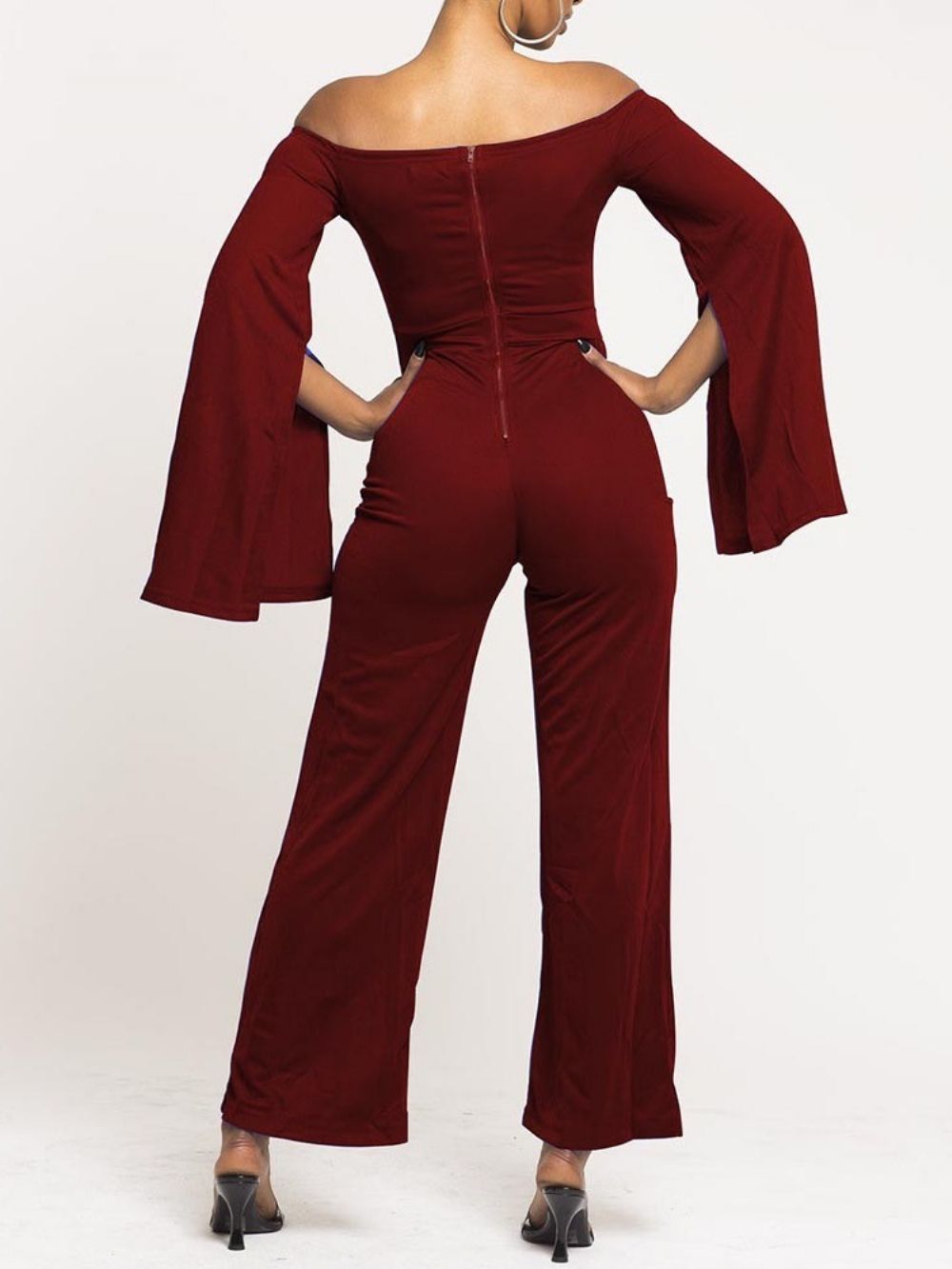 Volle Lengte Effen Holle Jumpsuit Dames Met Wijde Pijpen En Wijde Pijpen
