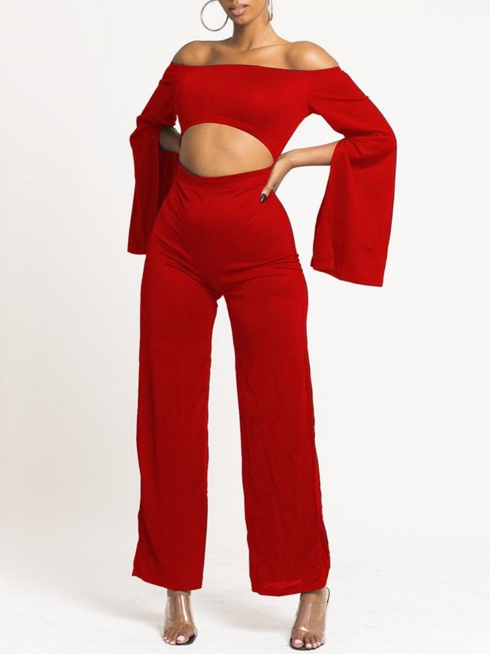 Volle Lengte Effen Holle Jumpsuit Dames Met Wijde Pijpen En Wijde Pijpen