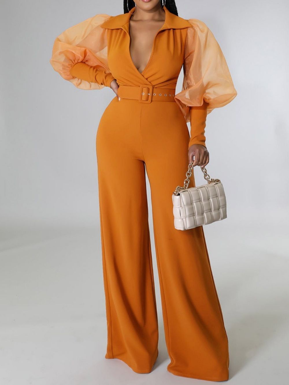 Volledige Lengte Mesh Effen Hoge Taille Slanke Jumpsuit
