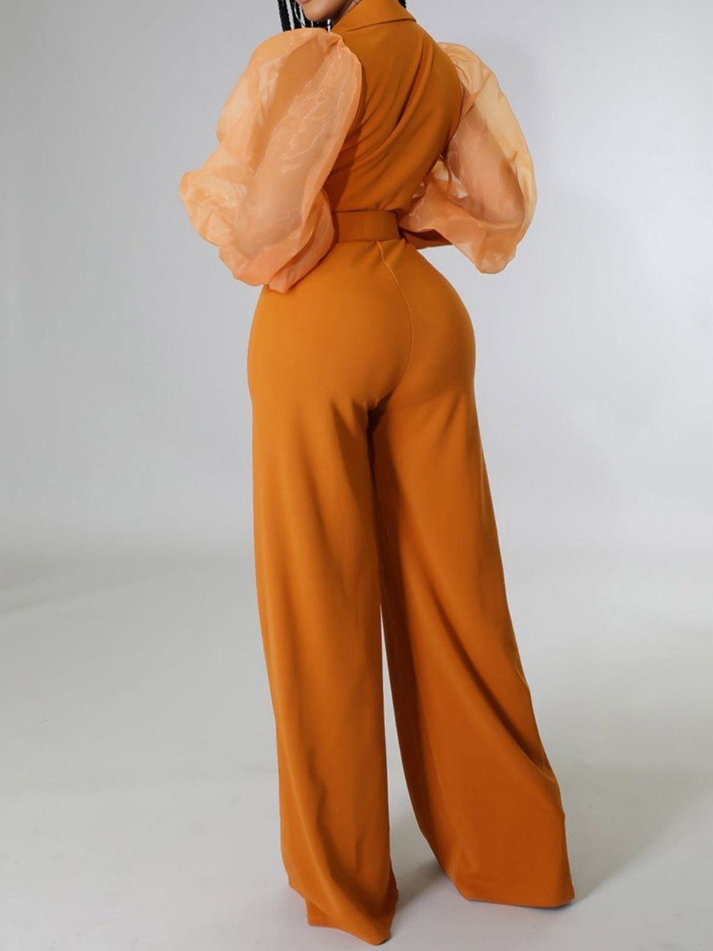 Volledige Lengte Mesh Effen Hoge Taille Slanke Jumpsuit