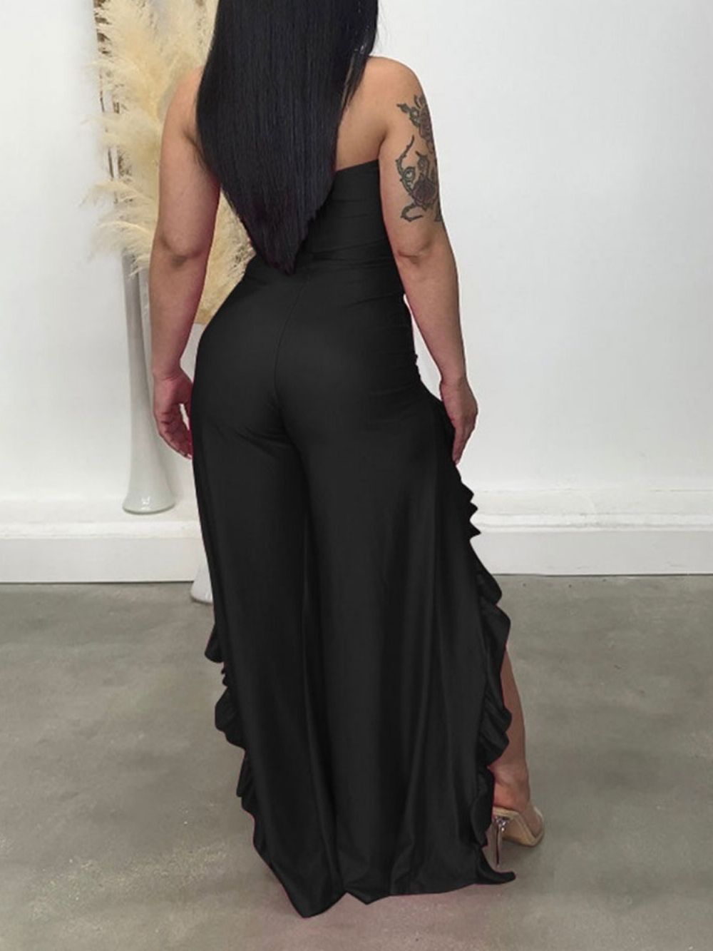 Western Effen Jumpsuit Met Split En Halfhoge Taille