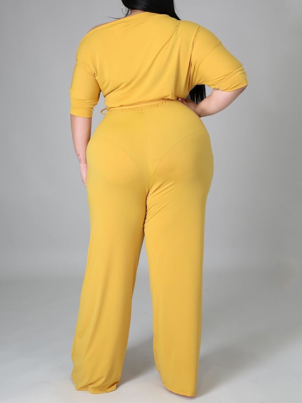 Westerse Effen Slanke Jumpsuit Met Hoge Taille Over De Volledige Lengte