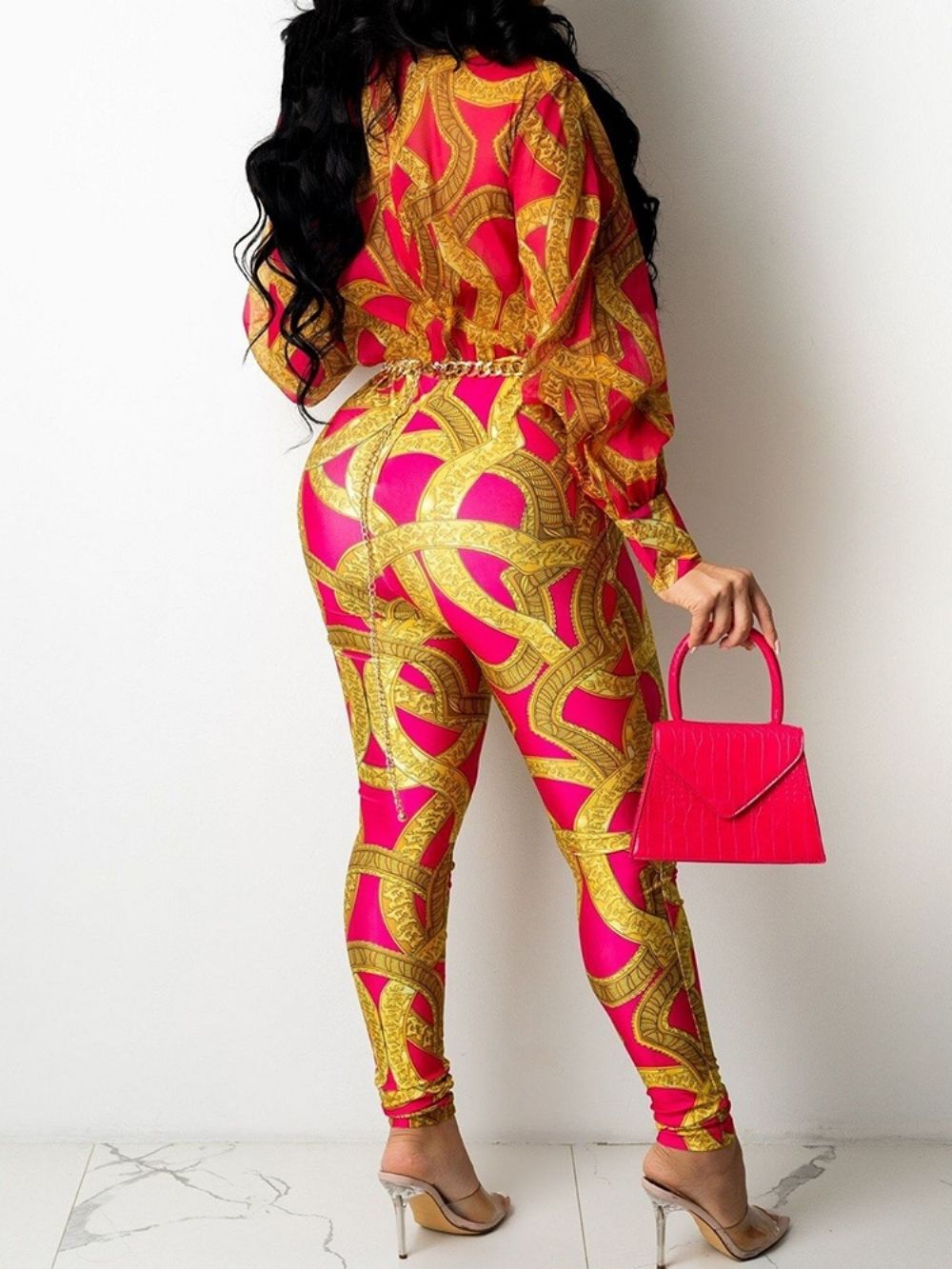 Westerse Geometrische Enkellange Hoge Taille Potloodbroek Jumpsuit