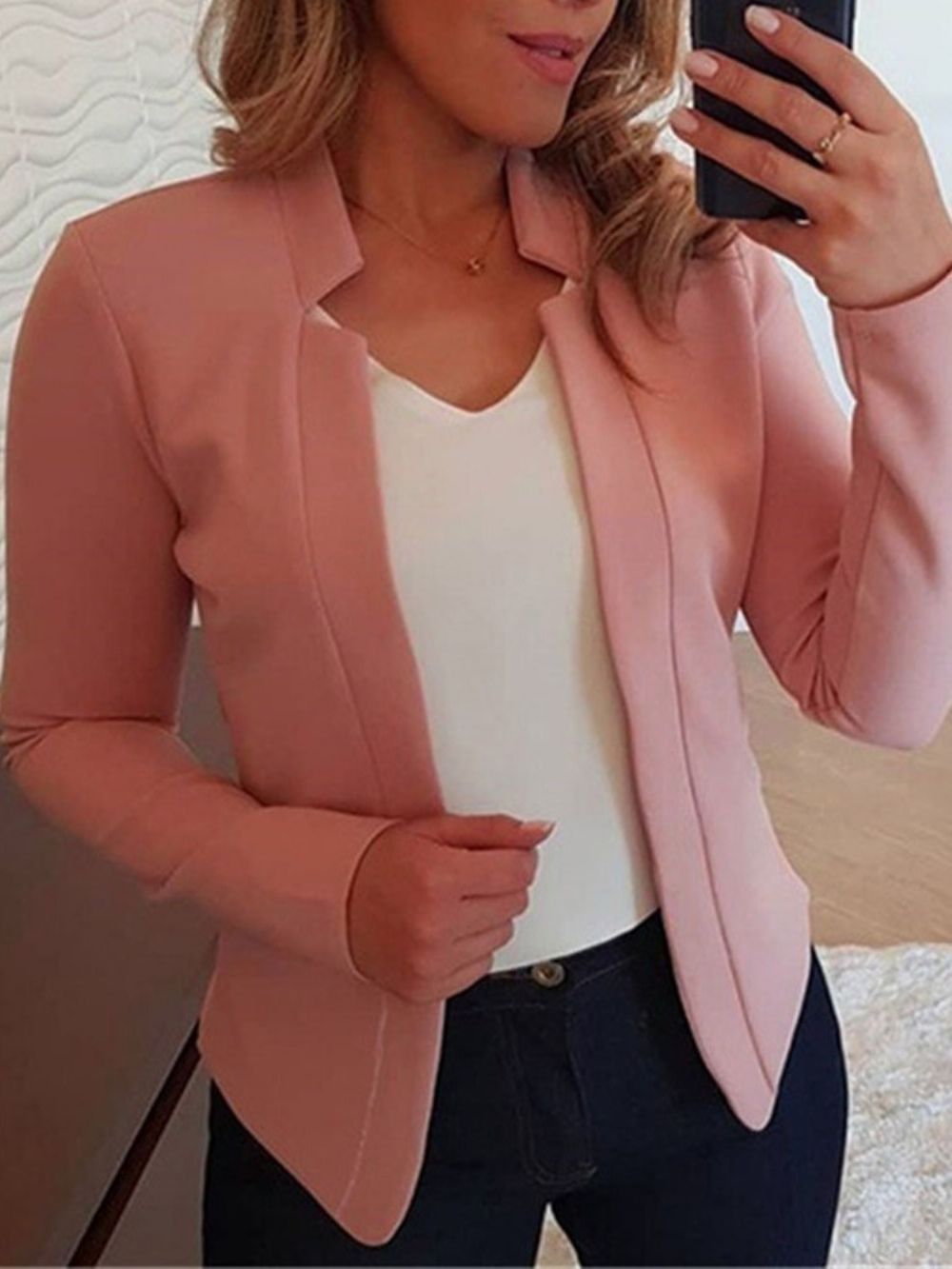 Blazer Dames Met Ingekeepte Revers En Lange Mouwen Standaard Herfst Casual