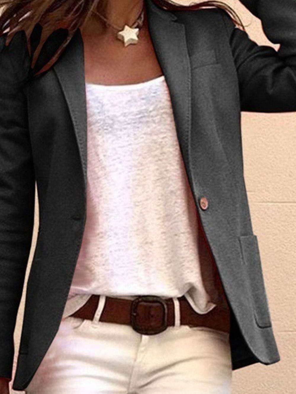 Eenknoops Revers Lange Mouw Halflang Normaal Casual Blazer