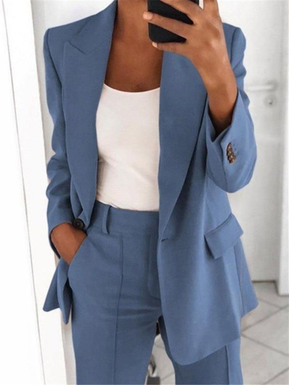 Effen Kantoordame Damesblazer Met Ingekeepte Revers En Lange Mouwen