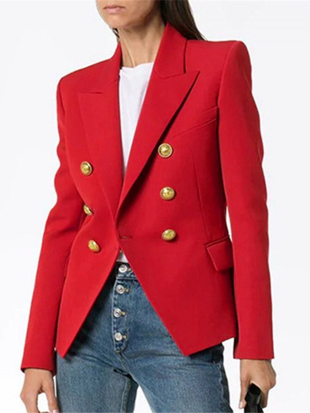 Houndstooth Blazer Met Dubbele Rij Knopen Lange Mouwen Standaard Herfst Casual Dames