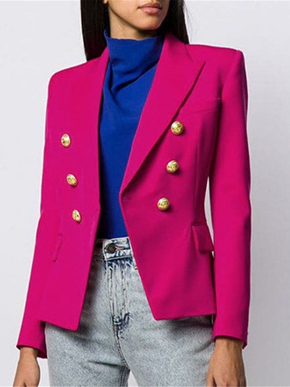 Houndstooth Blazer Met Dubbele Rij Knopen Lange Mouwen Standaard Herfst Casual Dames