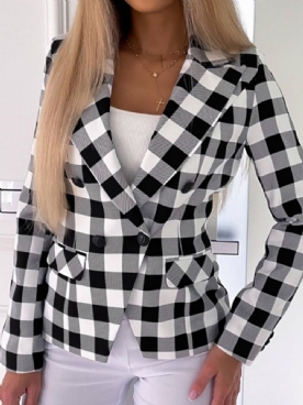 Kleurblok Met Inkepingen Revers Één Knoop Standaard Normaal Casual Blazer