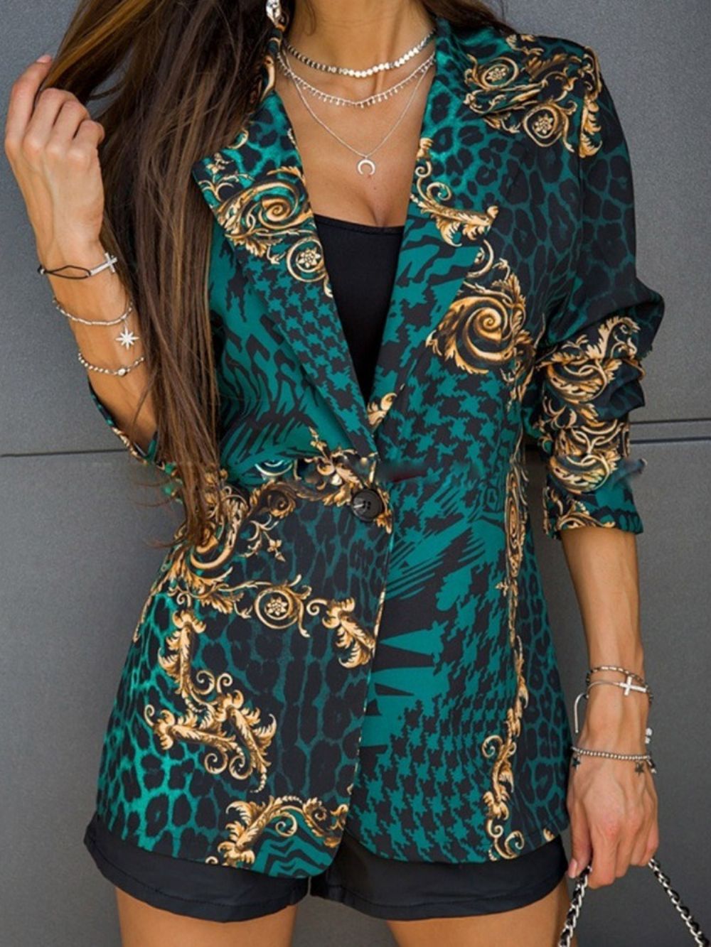Lange Mouw Één Knoop Ingekeepte Revers Halflange Normale Casual Blazer