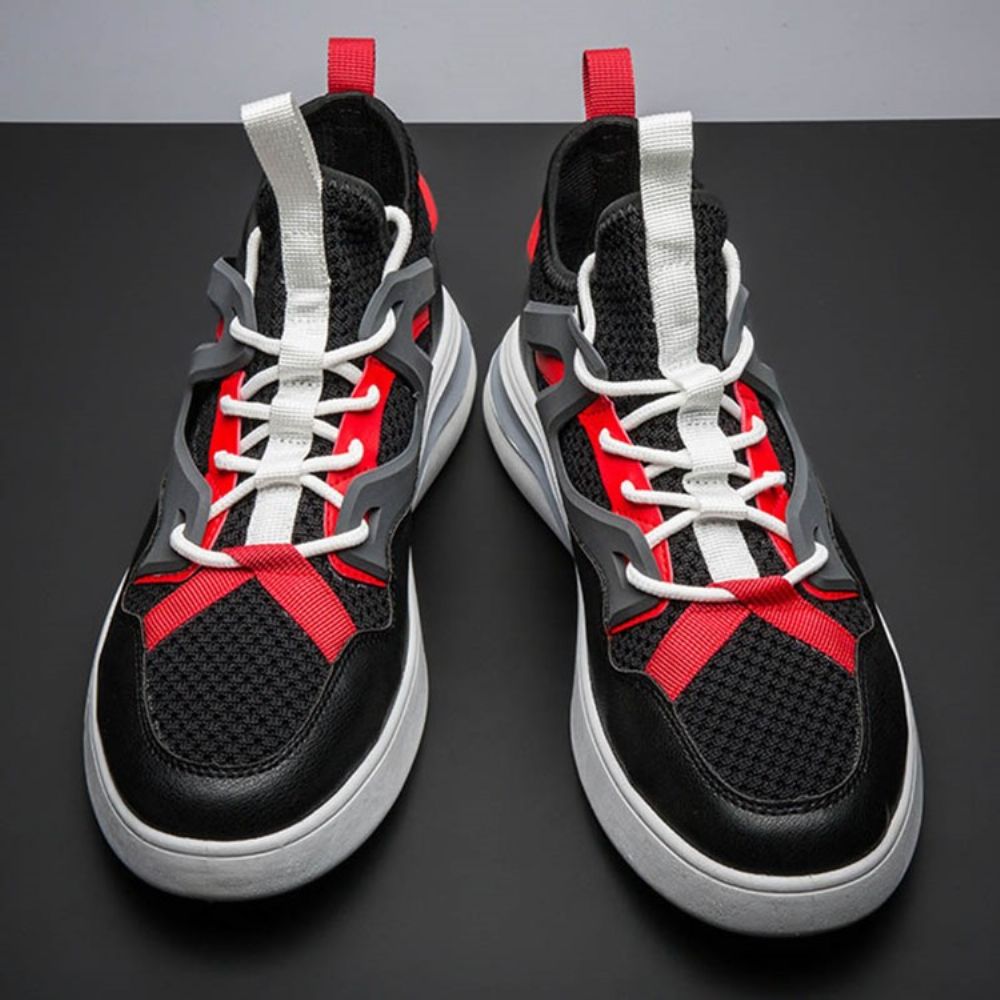 Hardloopschoenen Met Ronde Neus Heren Met Mesh Kleurblok En Veters