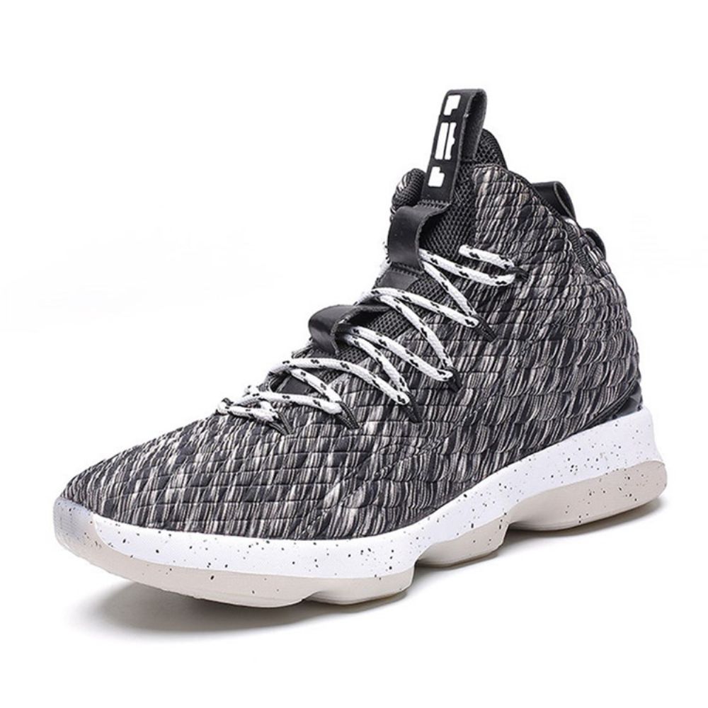 Herensneakers Met Ronde Neus En Effen Hoog Uitgesneden Bovenwerk Met Veters