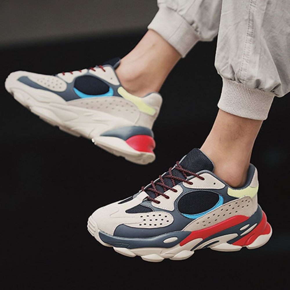 Herensneakers Met Ronde Neus En Veters Van Mesh Met Kleurvlakken