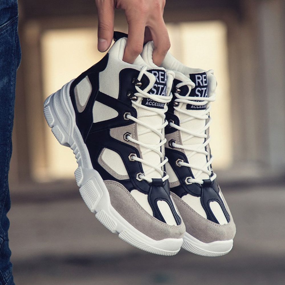 Herensneakers Met Verborgen Hoge Hak En Ronde Neus