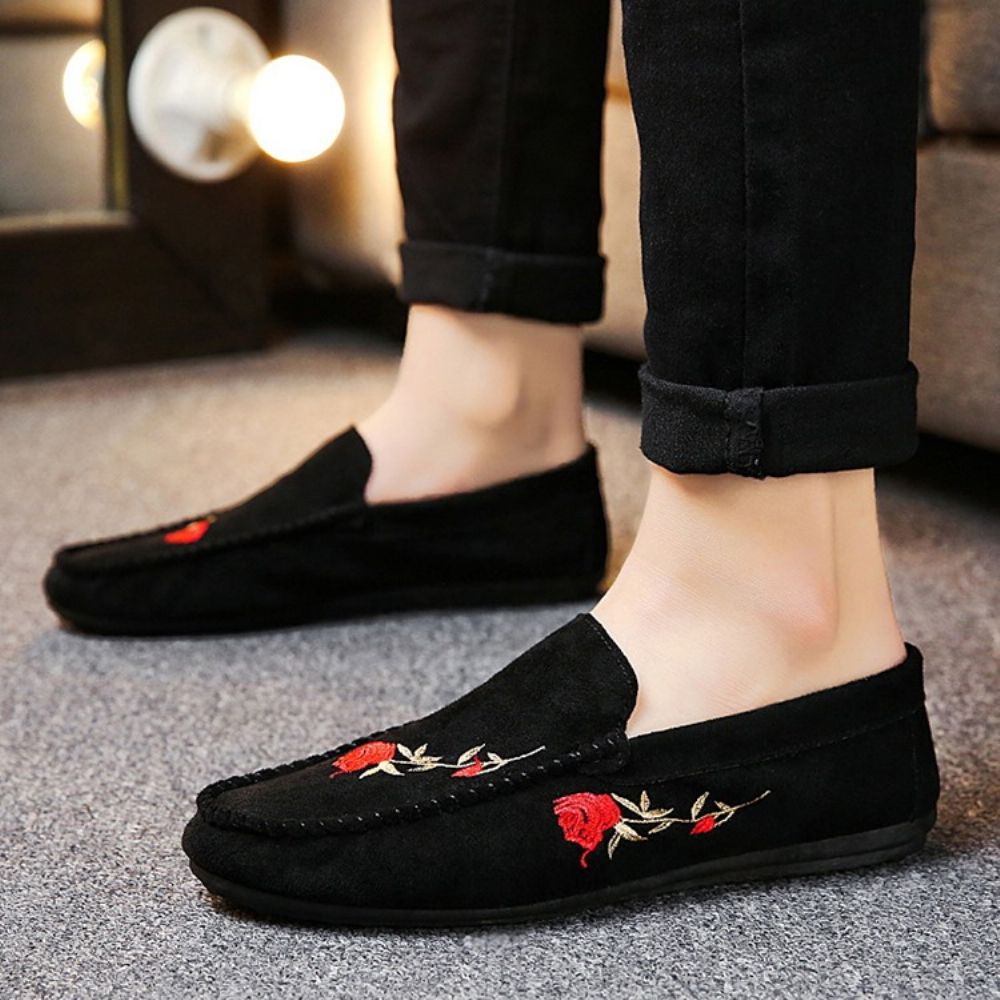 Bloemen Slip-On Platte Hak Katoen Dunne Schoenen Heren Oxfords