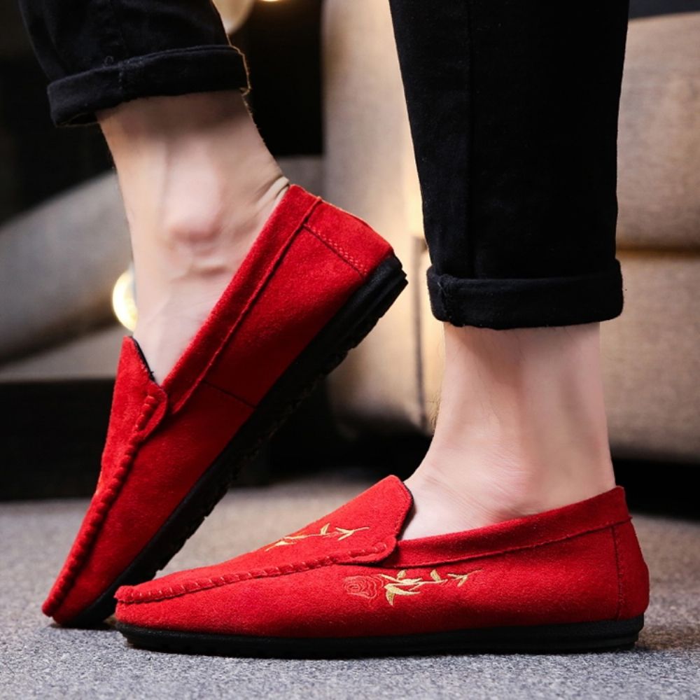 Bloemen Slip-On Platte Hak Katoen Dunne Schoenen Heren Oxfords