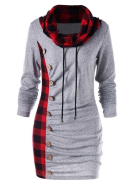 Geruite Halflange Slanke Coole Hoodie Met Hoge Hals
