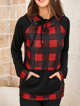 Halflange Hoodie Met Geruite Zak En Lange Mouwen