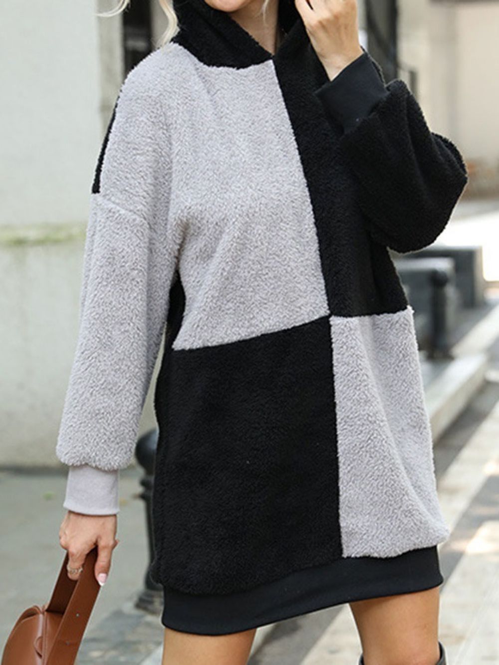 Halflange Hoodie Met Patchwork Kleurblokken En Lange Mouwen