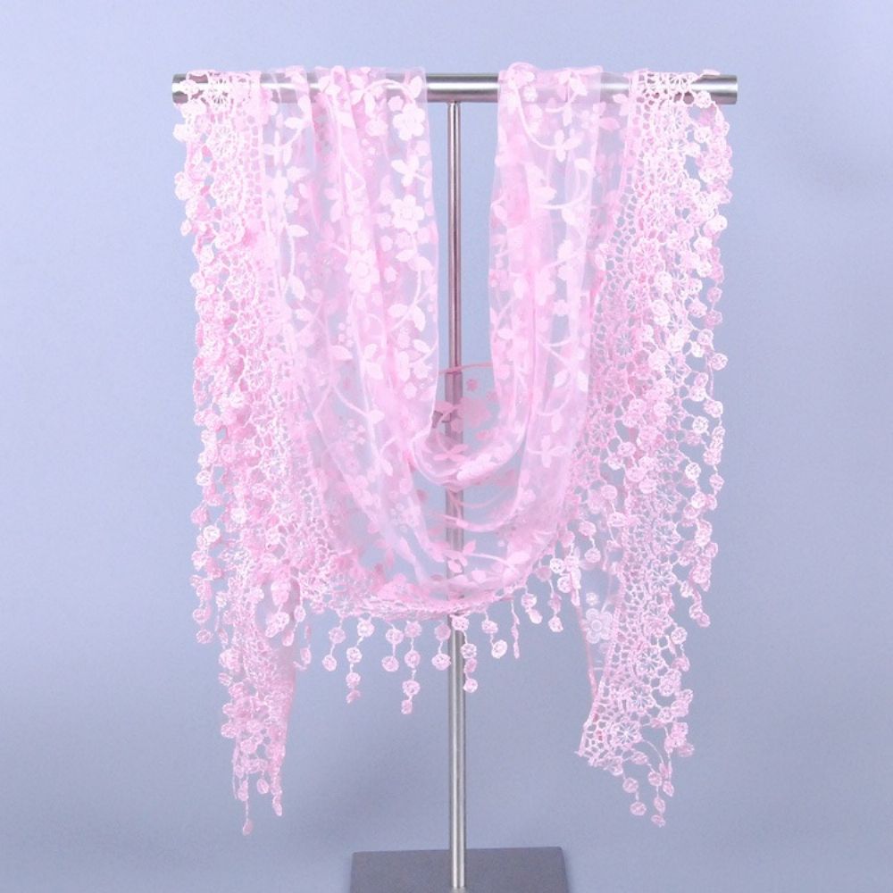 Elegante Driehoekige Sjaal Met Kanten Rand