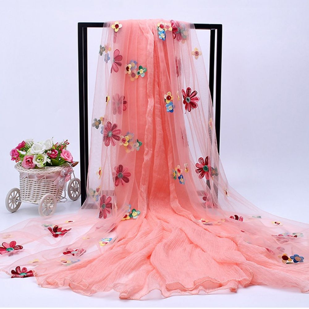 Lange Damessjaal Van Geborduurde Chiffon Vele Kleuren