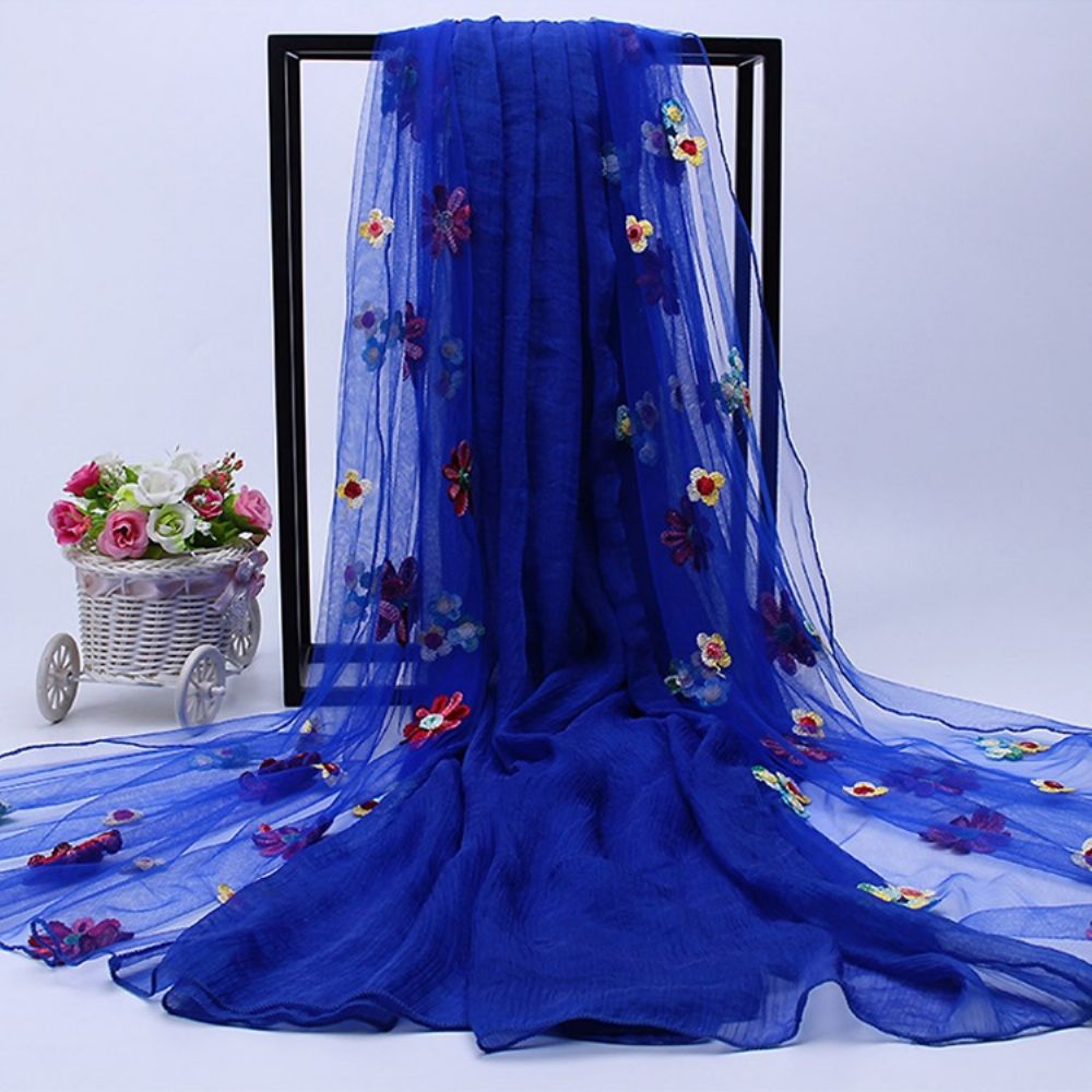 Lange Damessjaal Van Geborduurde Chiffon Vele Kleuren